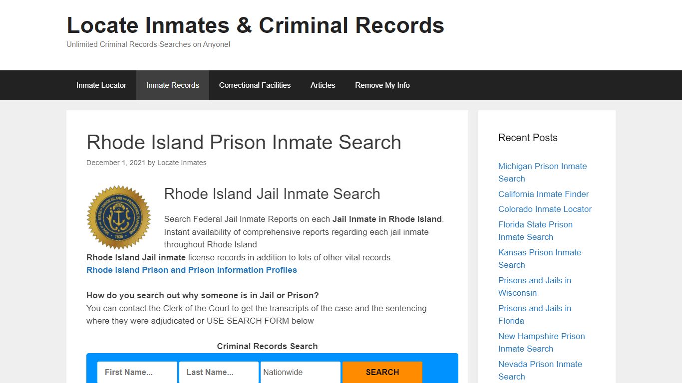 Rhode Island Prison Inmate Search – Locate Inmates ...
