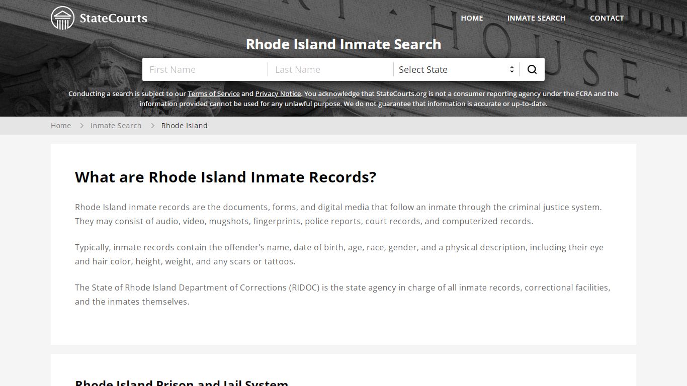 Rhode Island Inmate Search, Prison and Jail Information ...