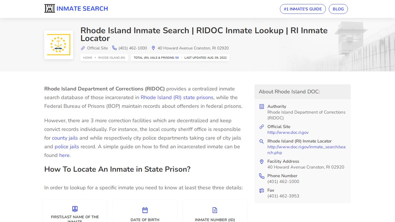 Rhode Island Inmate Search | RIDOC Inmate Lookup | RI ...